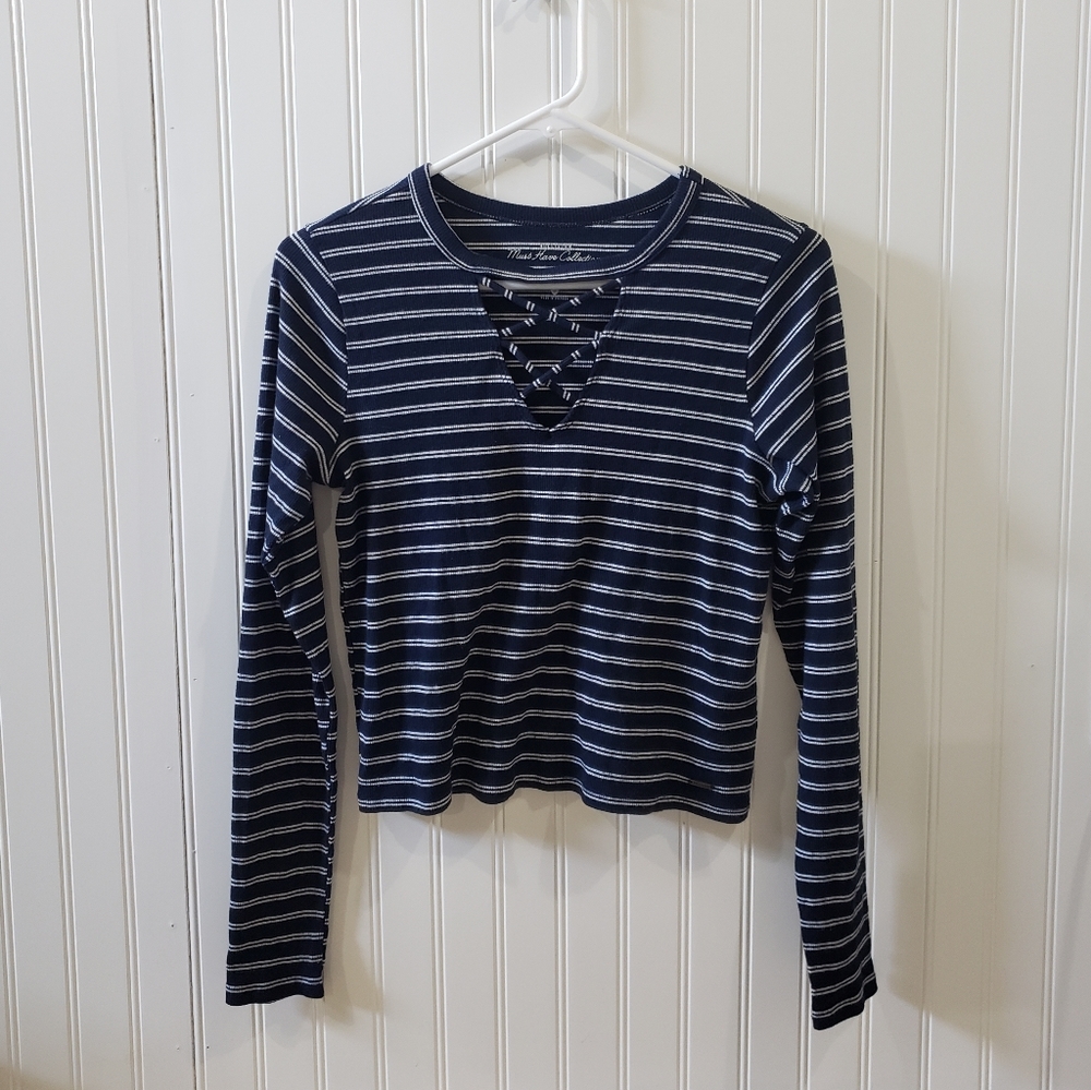 Hollister Striped Long-Sleeve Crop Top Sz M